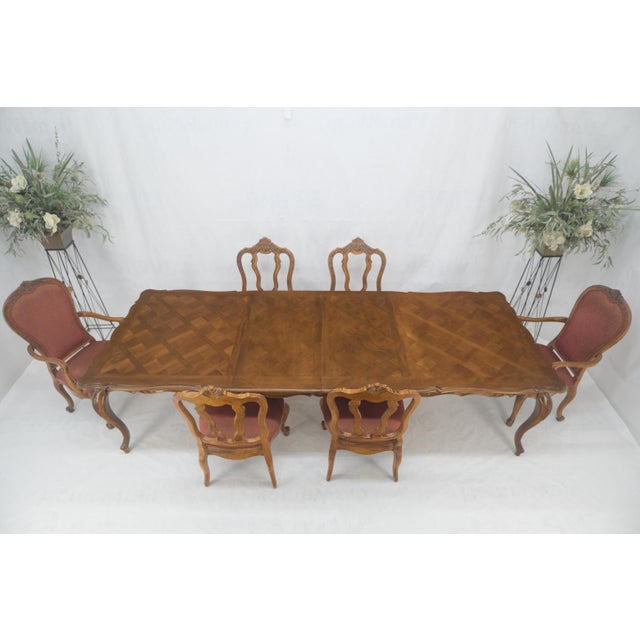 Century Furniture Country French Parquetry Top Table 6 Dining Chairs 2X22" Extension Board Leafs For Sale - Image 4 of 17