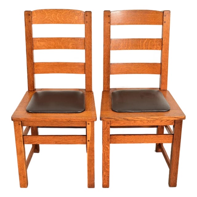 Limbert Antique Mission Oak Arts & Crafts Ladder Back Dining Chairs, Pair For Sale