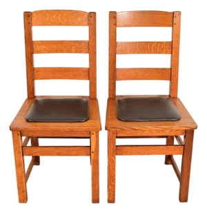 Limbert Antique Mission Oak Arts & Crafts Ladder Back Dining Chairs, Pair