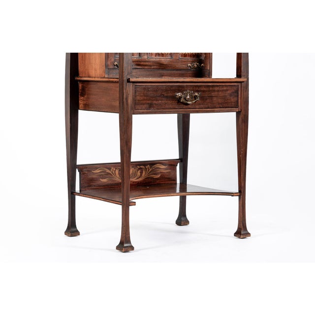 Antique Art Nouveau Scottish Mahogany Floral Secretary Cabinet For Sale - Image 10 of 17