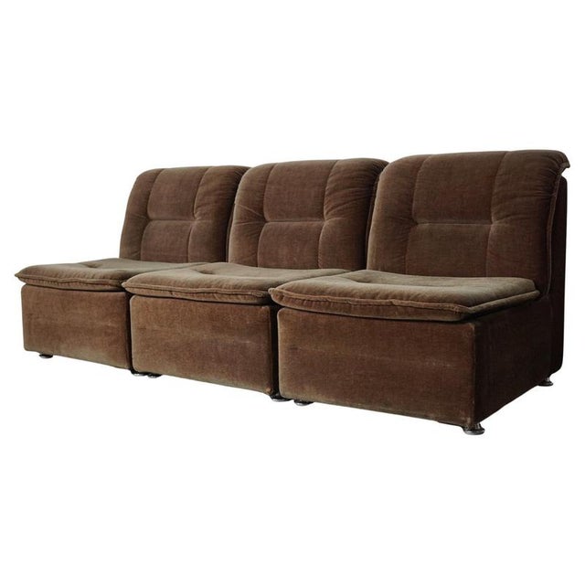 Vintage Brown and Green Velvet Modular Sofa, Set of 3 For Sale - Image 16 of 16