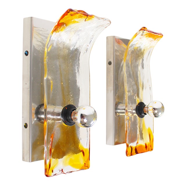 Vintage Murano Glass Wall Sconces from AV Mazzega, 1970s, Set of 2 For Sale