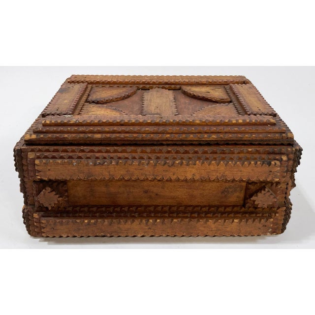 Rustic European Large Antique Tramp Art Storage Box For Sale - Image 3 of 12
