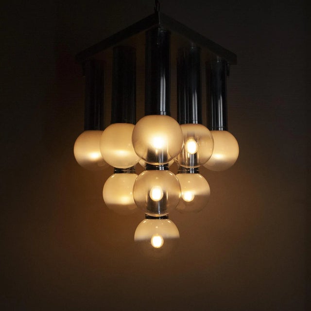 Pendant Chandelier With Lights in Satin Glass, Italy, 1970s For Sale - Image 16 of 17