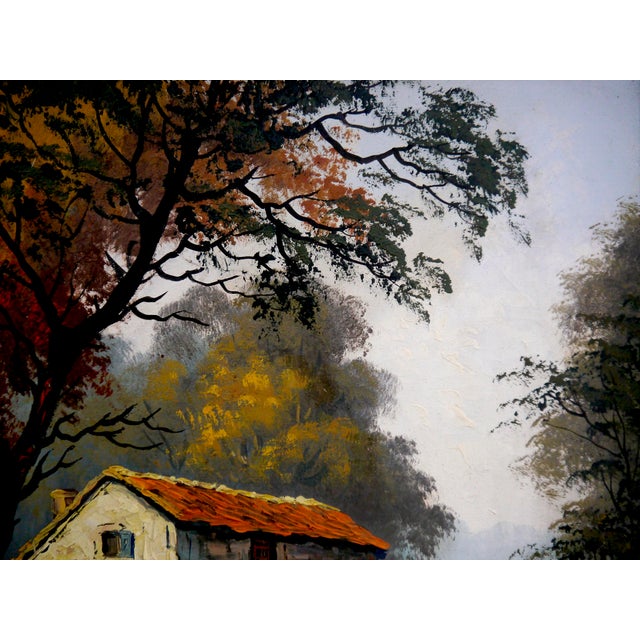 Textile 1940s J Weakaes French School Luminous Landscape With Water Mill, Oil Painting Signed For Sale - Image 7 of 10