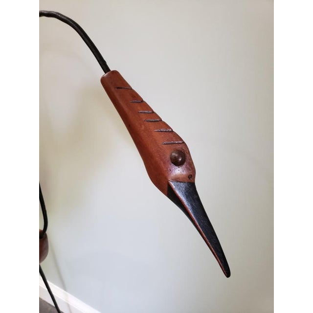 Late 20th Century Tall Hand-Carved Wood & Iron Crane Sculpture, Modern Folk Art For Sale - Image 5 of 7