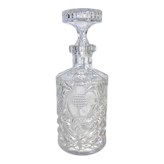 Vintage Etched Glass Round Liquor Decanter Frosted Floral Daisy Motif For Sale