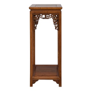 Chinese Light Brown Stain Square Ru Yi Plant Stand Pedestal Table For Sale