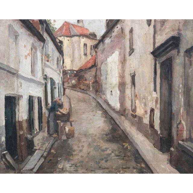 Baroque 19th Century European Old Town Street Scene with Figure, Oil Painting in Ornate Gilt Frame For Sale - Image 3 of 9