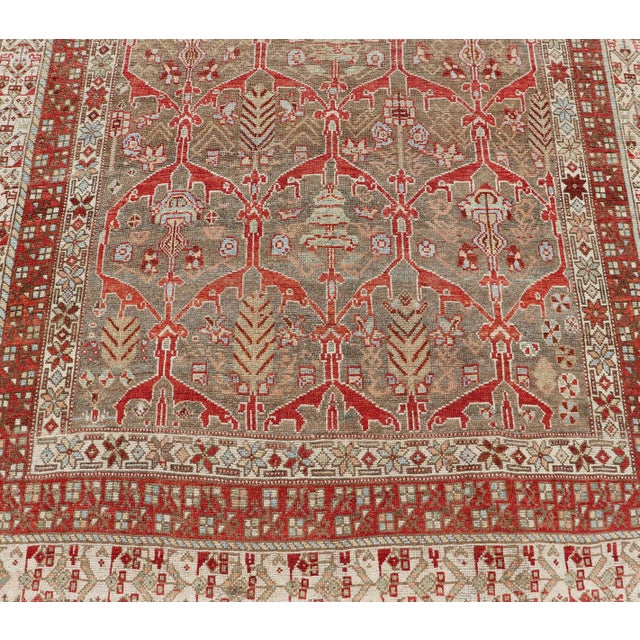 Early 20th Century Kurdish Antique Gallery Runner With Tribal Design in Light Green, Tan and Red 5'6 X 10'11 For Sale - Image 5 of 16