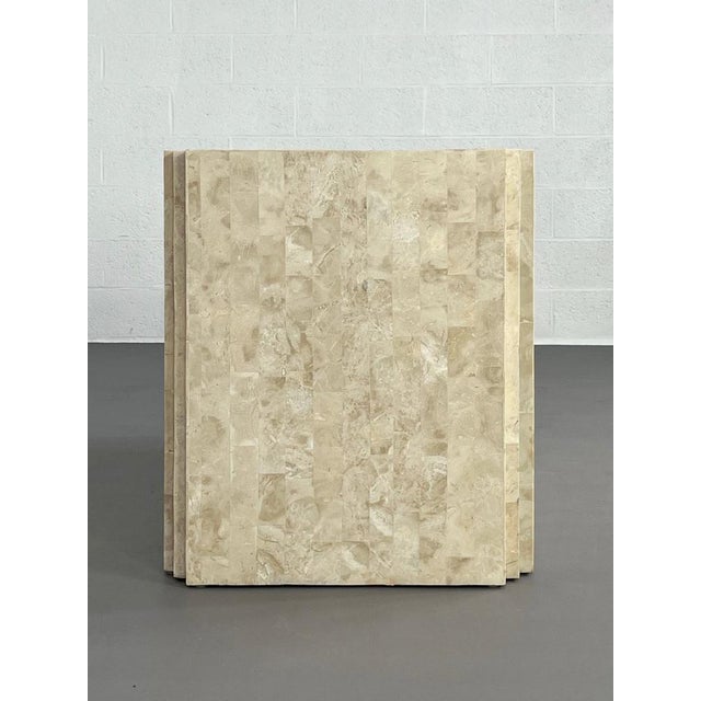 Metal Vintage Sideboard in Stone and Brass Marquetry, 1980s For Sale - Image 7 of 12