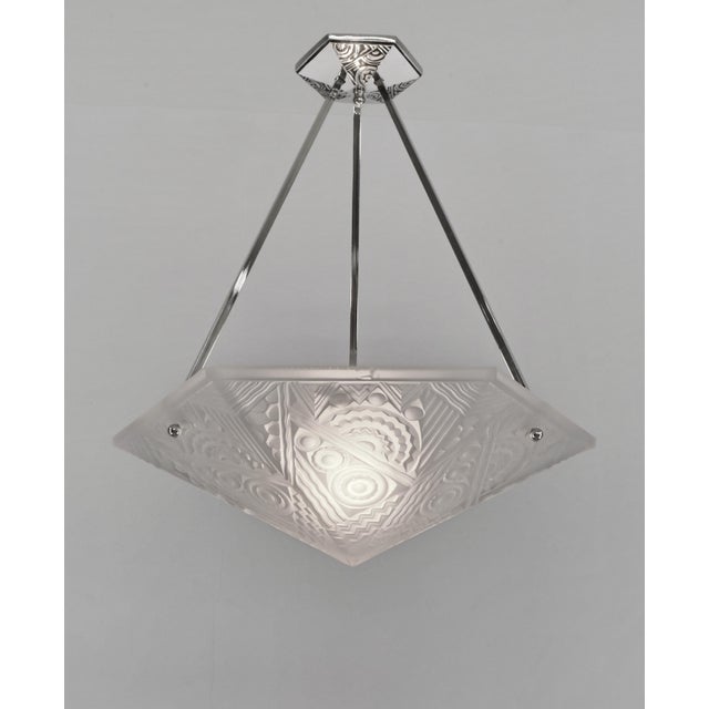 1930s French Art Deco Pendant Light by Le Verre Artistique Di Lauro - 1930 Chandelier France For Sale - Image 5 of 9