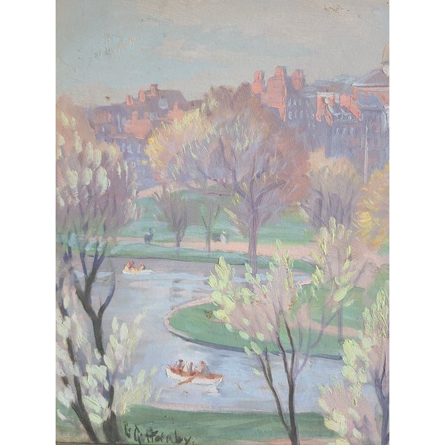 1940s Lester George Hornby 1940's Oil Painting Boston Public Garden Cityscape For Sale - Image 5 of 18