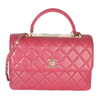 Pink Quilted Lambskin Medium Trendy CC Flap Dual Handle Bag For Sale