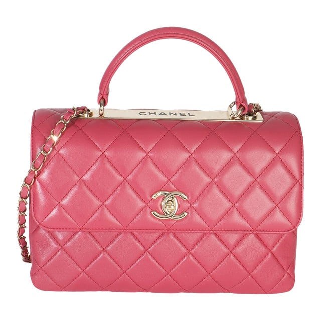 Pink Quilted Lambskin Medium Trendy CC Flap Dual Handle Bag For Sale