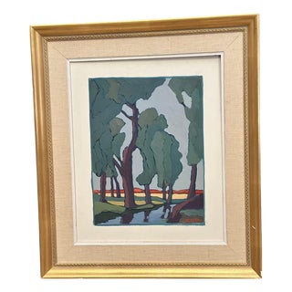 Josef Emil B Lemon, Landscape with Trees, 1960s, Oil on Panel, Framed For Sale