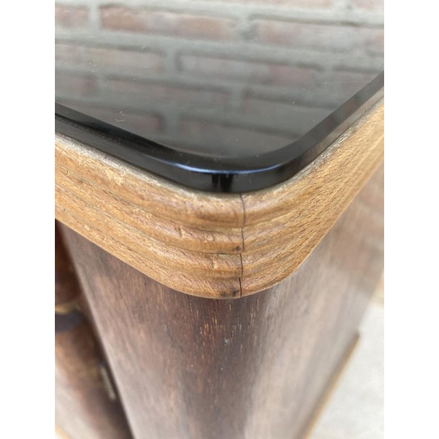 Italian Walnut and Beech Wood Nightstands with Black Glass, 1940s, Set of 2 For Sale - Image 13 of 16