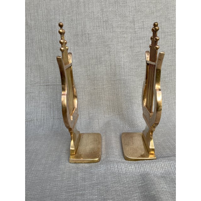 Mid-Century Modern Vintage Brass Musical Harp Bookends a Pair For Sale - Image 3 of 11