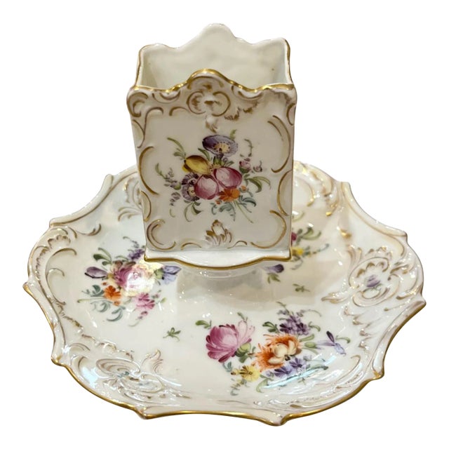 Vintage French Floral Decorated Porcelain Matchbox Holder For Sale