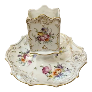 Vintage French Floral Decorated Porcelain Matchbox Holder