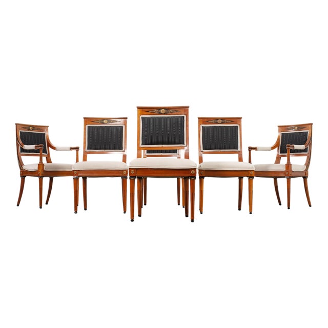 Set of Six French Directoire Style Dining Chairs Bronze Accents For Sale