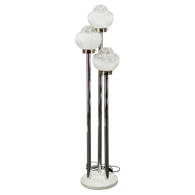 Italian Murano Glass, Chrome and Marble 3-Light Floor Lamp, 1970s For Sale - Image 16 of 16