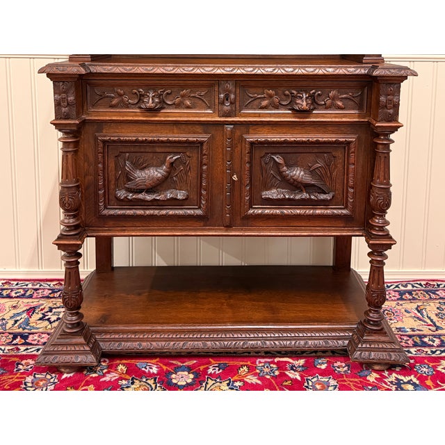 Antique French Renaissance Revival Hunt Buffet Server Sideboard Dark Oak 19c For Sale - Image 12 of 17