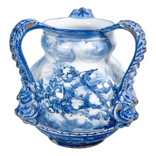 3-Handled Majolica Vase by Alba Docilia for Albissola For Sale