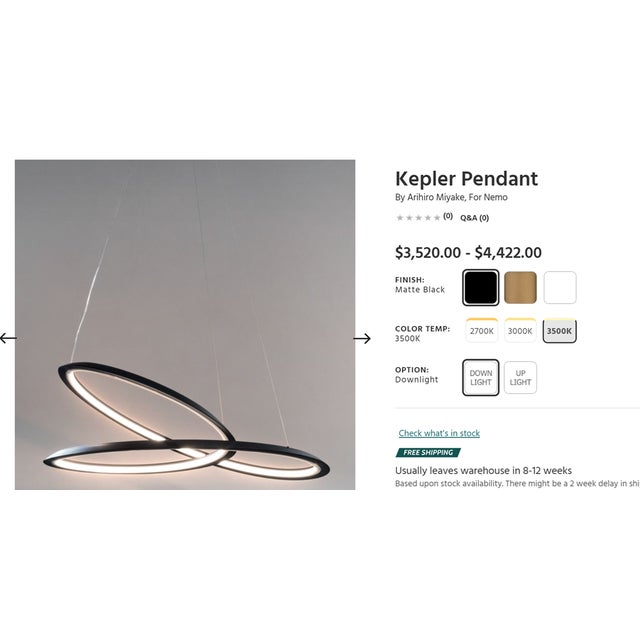"Selling an authentic Nemo Kepler LED Pendant Light in black, designed by Arihiro Miyake. This award-winning contemporary...