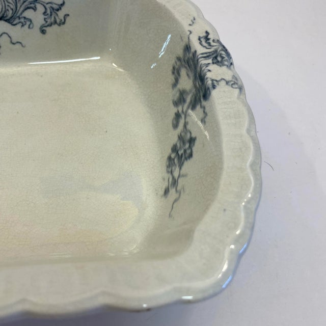 Ceramic 1890s F. J. Emery Versailles Blue & White English Ironstone Serving Dish For Sale - Image 7 of 8