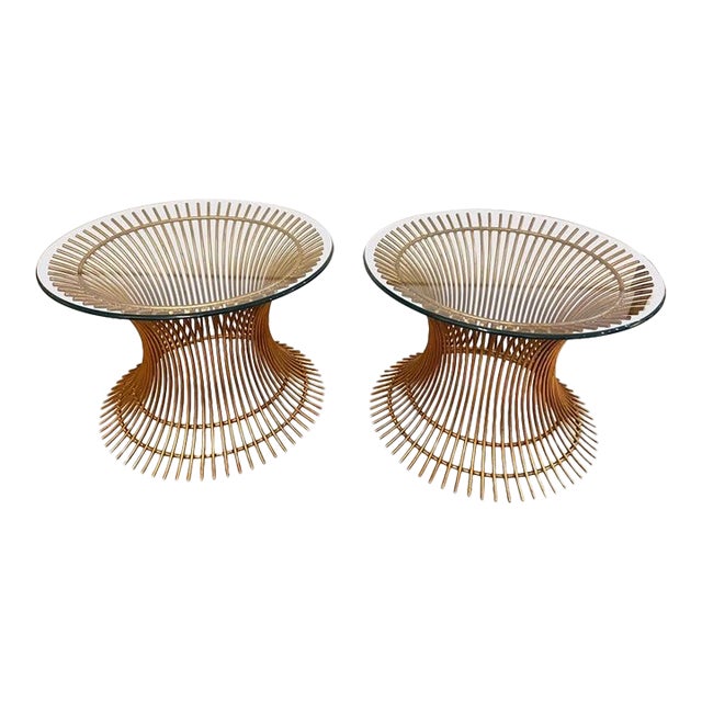 Pair of Warren Platner Style Gilt Steel End Tables For Sale