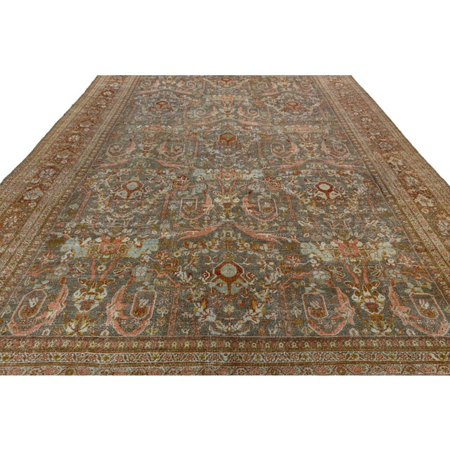 Persian Allover Designed Handmade Mahal Wool Rug in Gray From the 1900s For Sale - Image 3 of 12