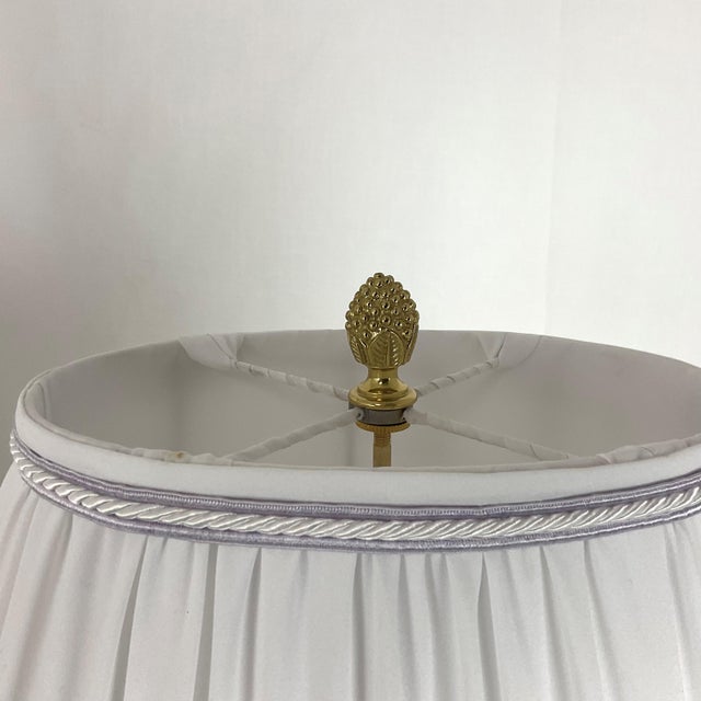 Blue Vintage Gilt Bronze and French Porcelain Lamp Pair With Silk Shades For Sale - Image 8 of 12