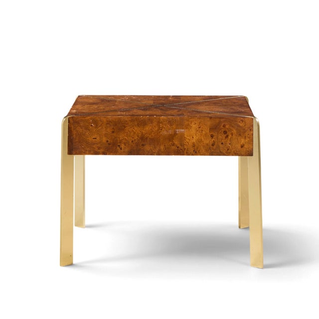 Mid 20th Century Milo Baughman Style Hekman Mid Century Burlwood and Brass Side End Table For Sale - Image 5 of 10