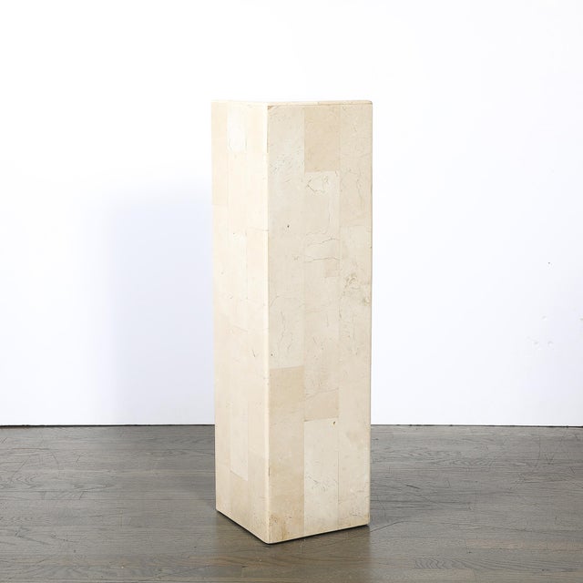 Mid-Century Modern Pair of Mid-Century Modernist Tessellated Travertine Pedestals For Sale - Image 3 of 16
