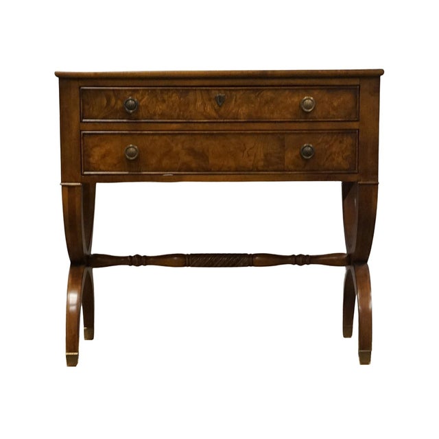 Ethan Allen Newport Collection Burled Walnut 32" Two Drawer Chest W. X-Frame Base 30-5206 - 430 Henley Finish For Sale - Image 9 of 12