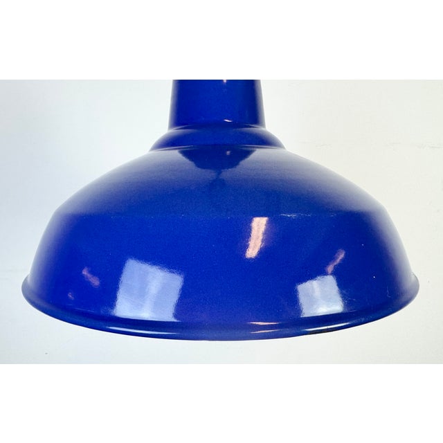Industrial Blue Enamel Factory Pendant Lamp, 1960s For Sale - Image 4 of 17