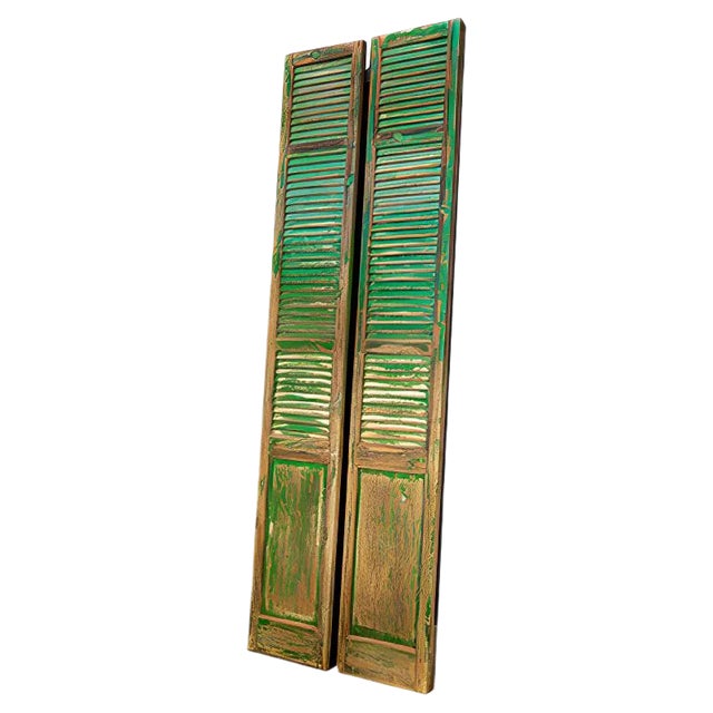 French Chateau Brocante Turquoise Wooden Shutters, 1920s, Set of 2 For Sale