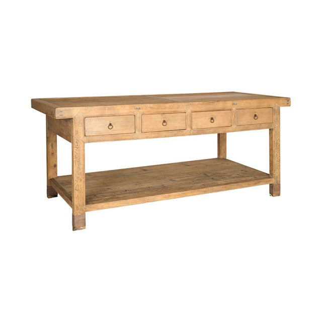 Four Drawer Open Base Serving Table in Bleached Elm For Sale In Dallas - Image 6 of 9