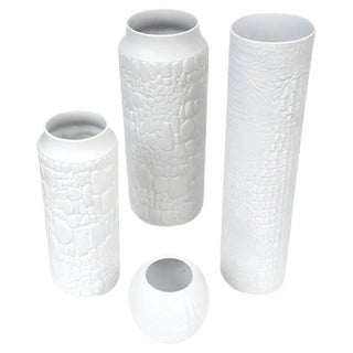 White Biscuit Vases with Reptile Decor from Kaiser, 1970s, Set of 4 For Sale