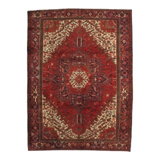 Vintage Hand-Knotted Persian Heriz Rug 8'0" X 10'10" For Sale