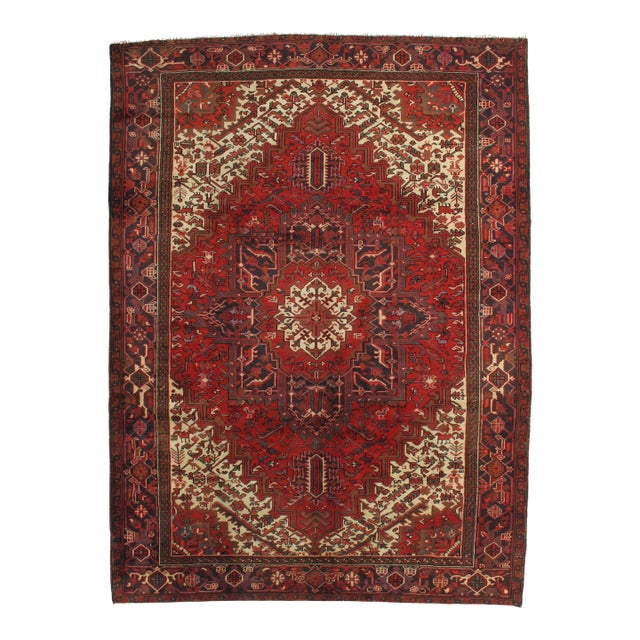 Vintage Hand-Knotted Persian Heriz Rug 8'0" X 10'10" For Sale