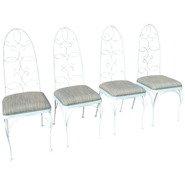 Mid Century High Back Wrought Iron Patio Garden Dining Chair Set