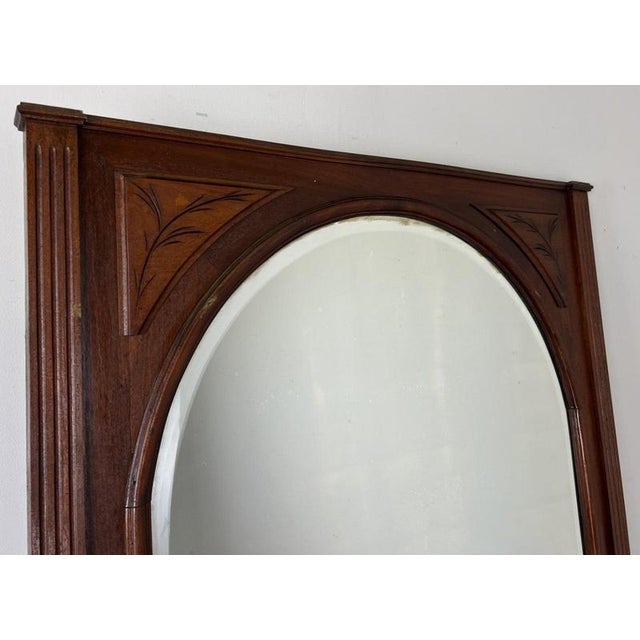 Antique French Oak Arched Carved Wall Mirror For Sale - Image 3 of 16