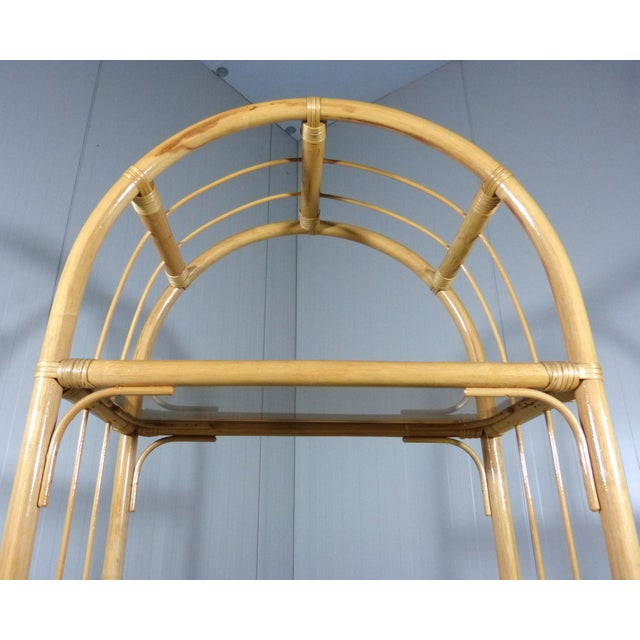 Wood Vintage Rack in Rattan and Smoked Glass, 1970s For Sale - Image 7 of 11