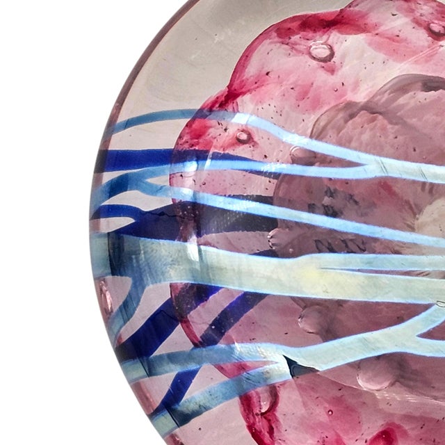 Hand-Blown Abstract Heart Art Glass Paperweight, Pink & Blue, 4" For Sale - Image 9 of 12