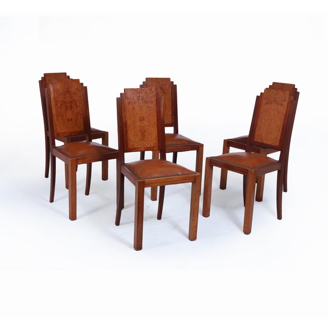 Art Deco French Dining Chairs in Amboyna, 1930, Set of 6 For Sale - Image 3 of 16