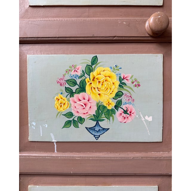 Tan Large Antique Wardrobe with Floral Painted Decoration, 1890s For Sale - Image 8 of 11