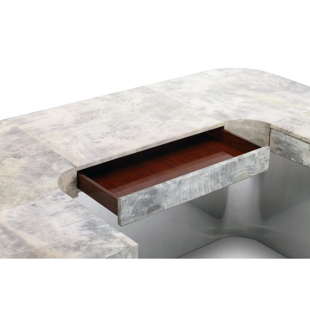 Contemporary Brioni Desk (grey Parchment & Stainless) For Sale - Image 3 of 5