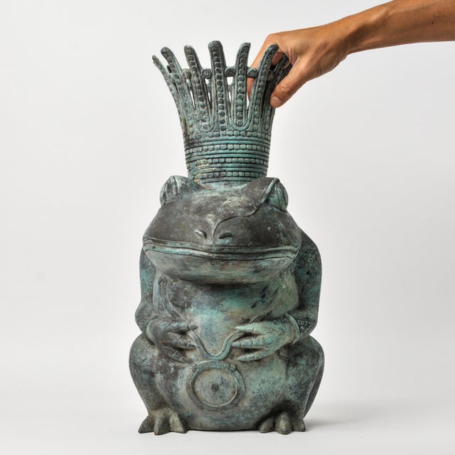 Vintage Prince Frog Outdoor Planter Statue Copper Alloy With Patina For Sale - Image 12 of 18